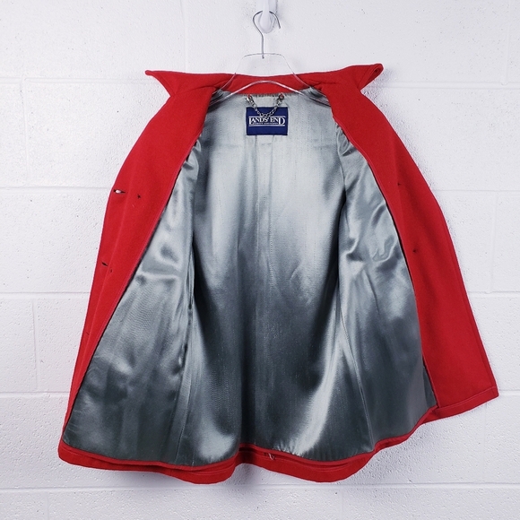 Vintage Lands' End Direct Merchants Red Wool Anchor Button Peacoat Size Medium - Picture 7 of 9